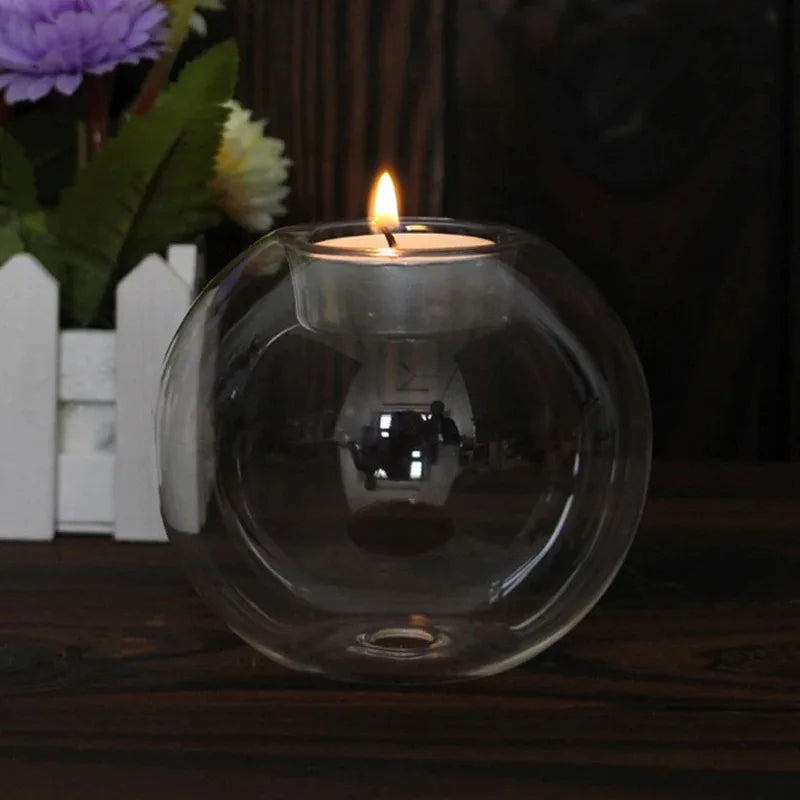 Elegant Round Glass Candle Holders | European Style Home Decor