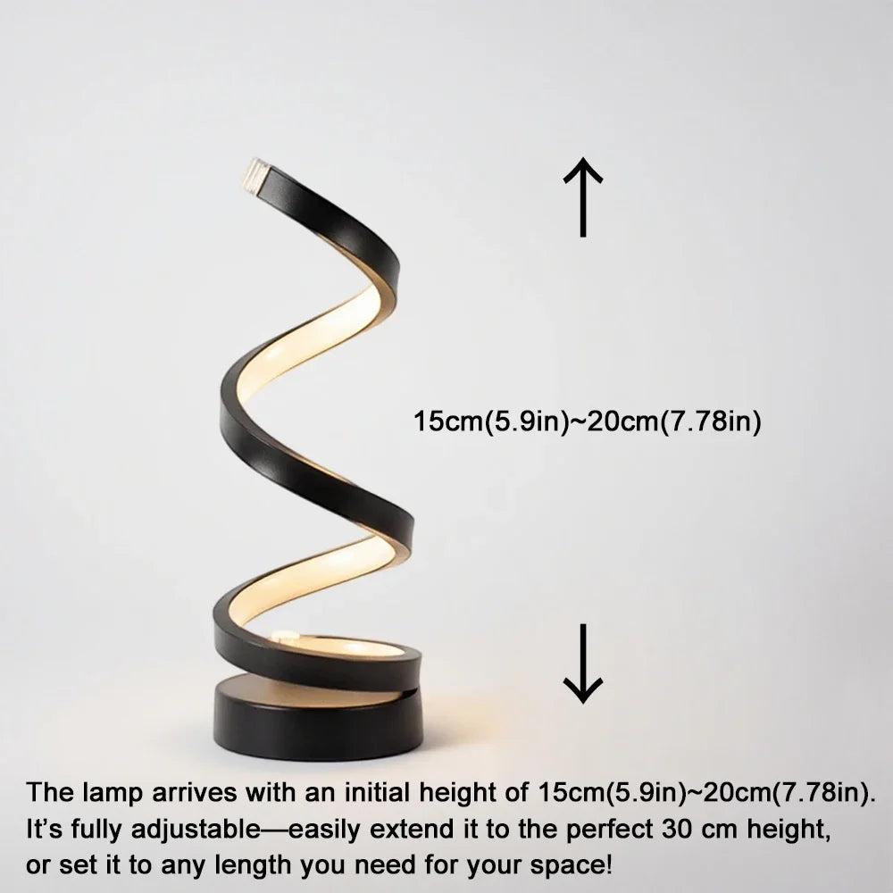 LED Spiral Dimmable Table Lamp | Adjustable Height Bedside & Desk Light