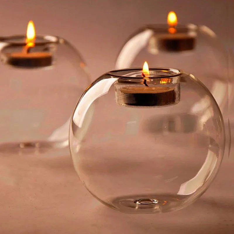 Elegant Round Glass Candle Holders | European Style Home Decor