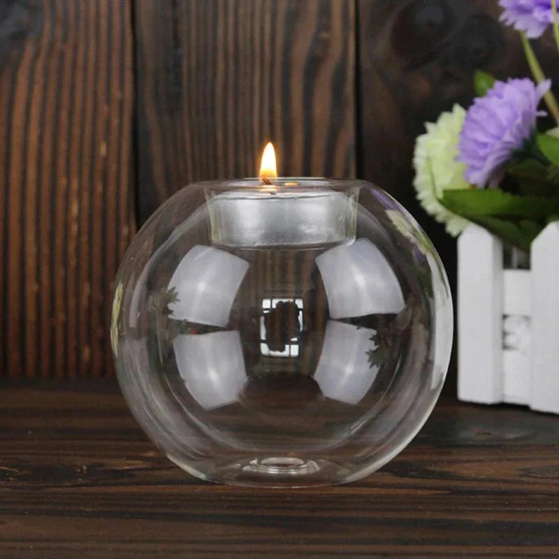 Elegant Round Glass Candle Holders | European Style Home Decor