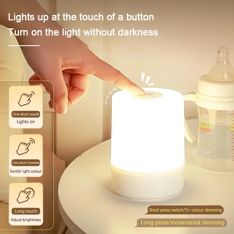 Dimmable LED Bedside Touch Lamp | Rechargeable Night Light for Bedroom