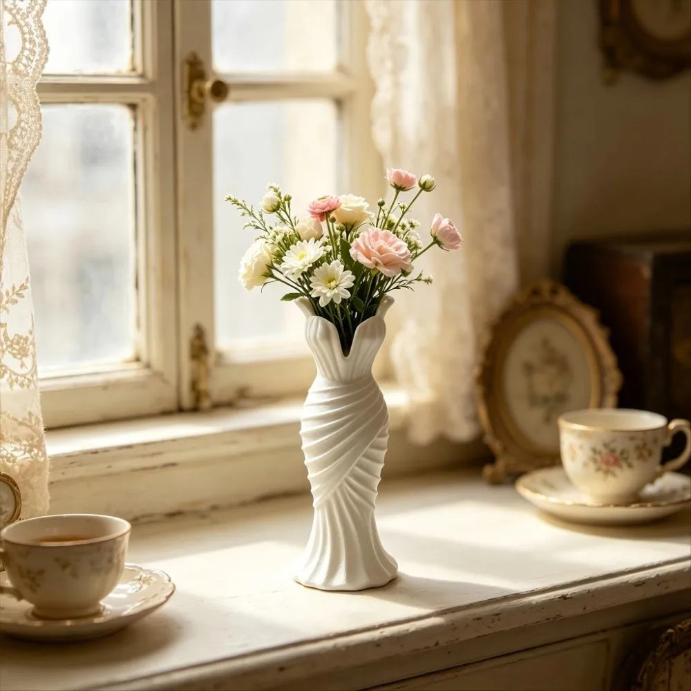 Elegant Dress-Shaped Flower Vase | 3D Printed Sculptural Décor